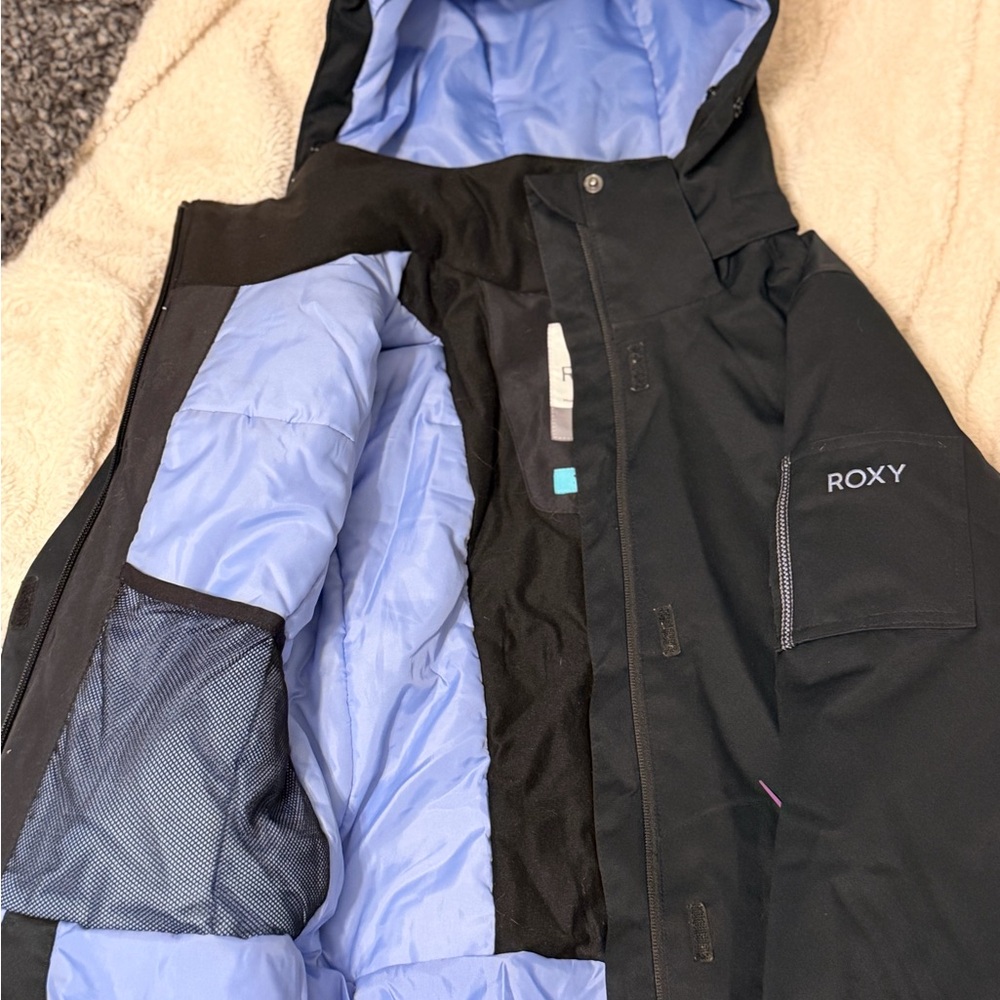 Roxy Kids Black and Light Blue Puffer Jacket